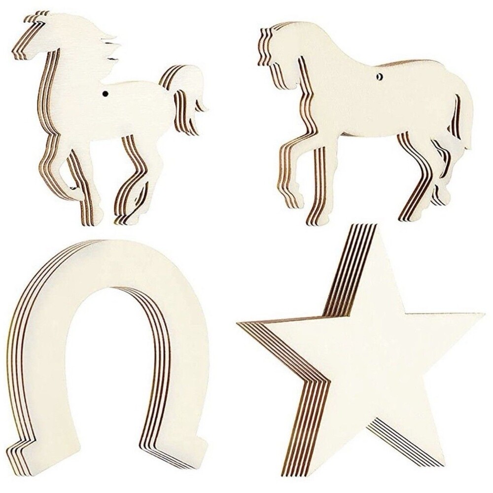 71 Pack Wood Horse, Star, & Horseshoe Cutouts Unfinished Wooden Crafts